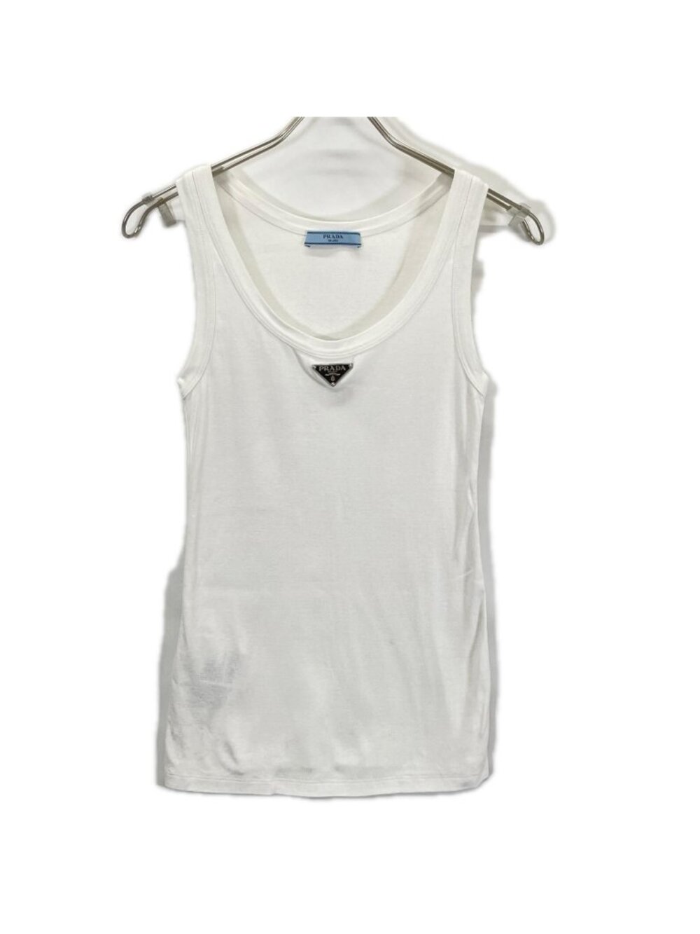 Prada White Triangle Logo Ribbed Knit Jersey Tank Top Sweater 36